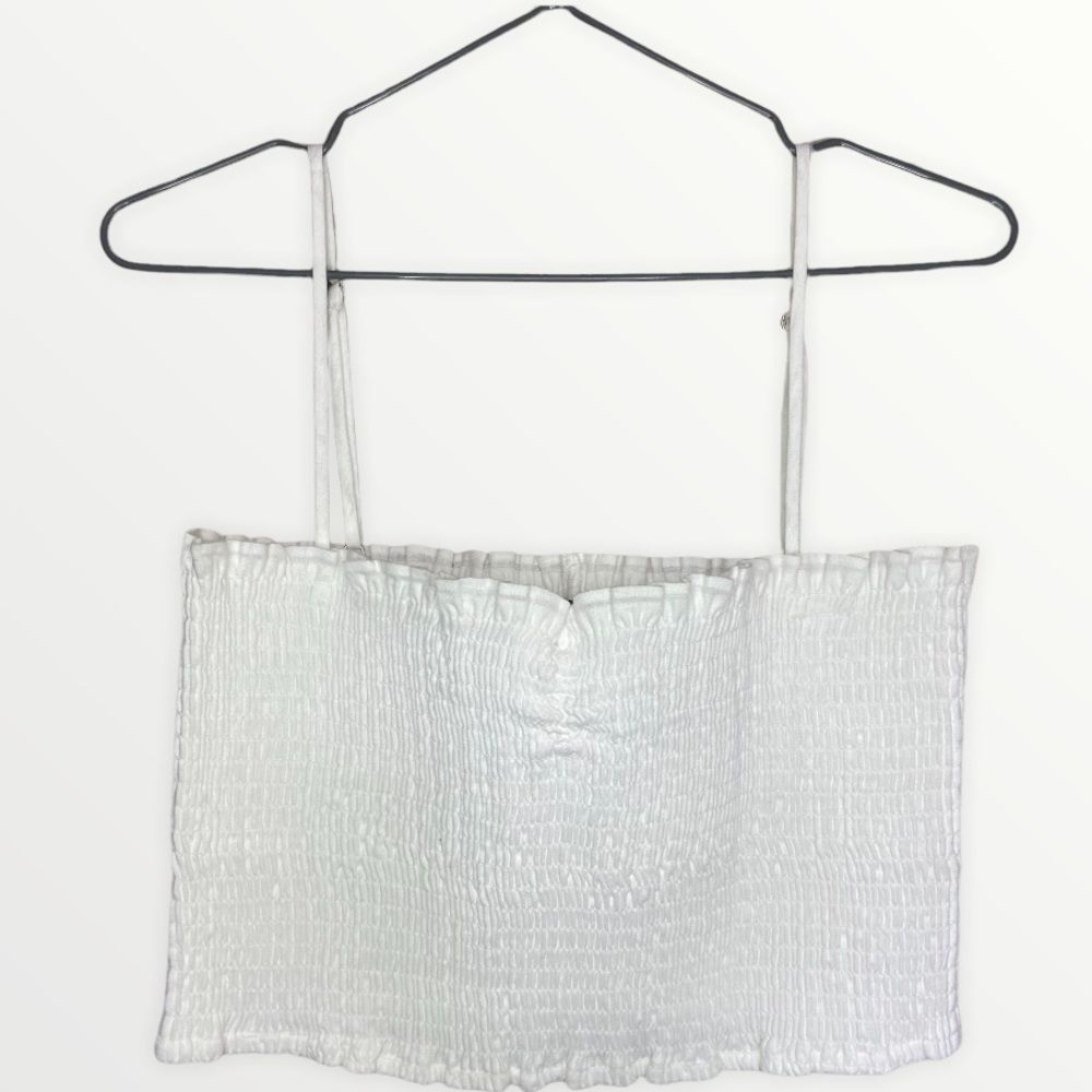 Reformation White Smocked Cropped Tank Top